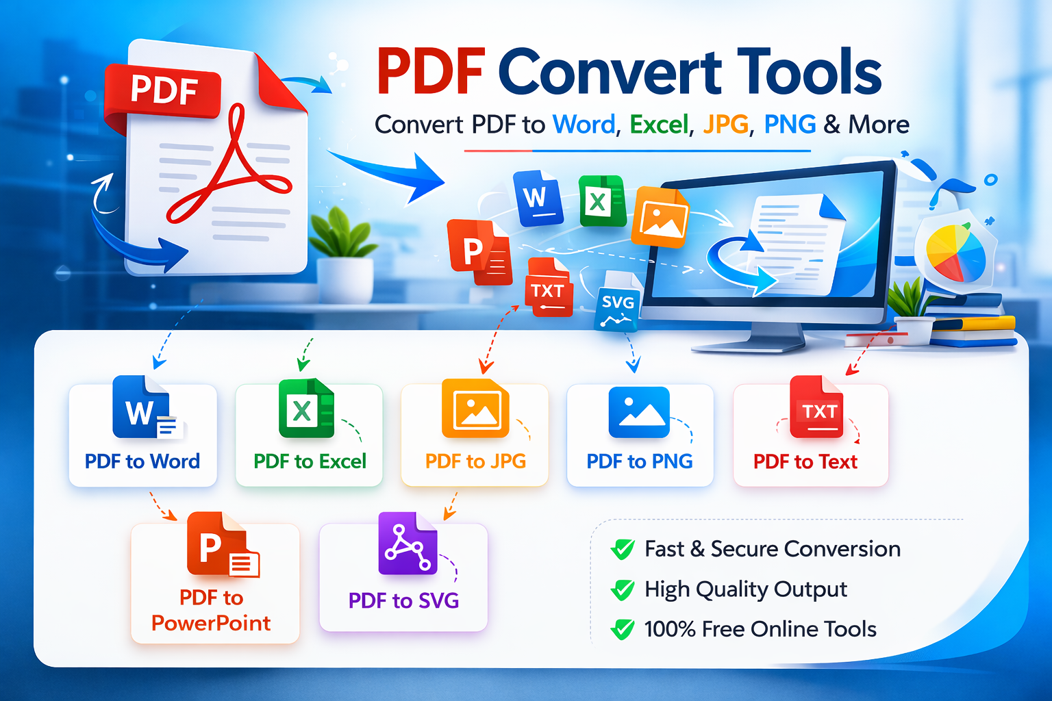 Free PDF convert tools to convert PDF to Word Excel JPG PNG and other formats
